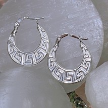 Sterling Silver - Greek Circle Huggie Hoop Earrings - £31.28 GBP