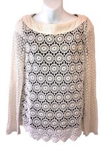 Tory Burch Janeen Crochet Overlay Size 6 Pullover Tunic Top Ivory/Black - £43.93 GBP