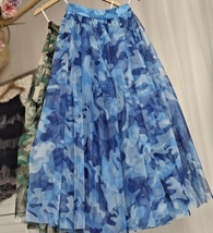 BLUE Army Pattern Puffy Tutu Holiday Outfit Women Plus Size Tulle Midi Skirt - £62.94 GBP