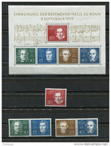 Germany 1959 Sc 804 Mi Block 2+ stamps  MNH Music Composers Bethoven Hall in Bon - £24.82 GBP