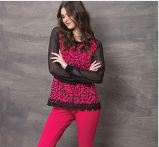 Maloka: Fuschia Rose Imprinted Asymmetrical Hem Sweater (1 Left!) - £58.05 GBP