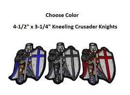 Choose Color Kneeling Crusader Templar Knight 4.5&quot; X 3.25&quot; Iron On Patch (K19) - £10.21 GBP