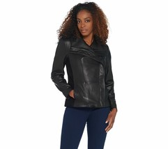 H by Halston Leather and Suede Motorcycle Jacket in Black Reg 20 - £38.99 GBP