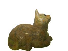 Floral Decoupage Porcelain  Cat With Felt Bottom Figurine Laying Down 12&quot;L - £15.59 GBP