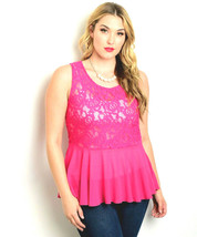 Zenobia Ladies Sheer Peplum Top Sleeveless Asymmetrical Hem Pink Size 3XL - £19.58 GBP
