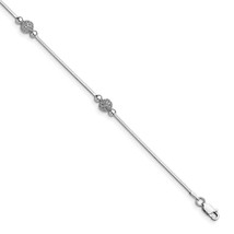 Silver Polished &amp; Textured Beaded w/1in ext. Anklet QLF336 - $61.67