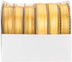 Offray Spool O&#39; Ribbon Woven Edge Solid Assortment 24/Pkg-Yellow Gold - $21.66