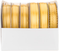 Offray Spool O' Ribbon Woven Edge Solid Assortment 24/Pkg-Yellow Gold - £16.99 GBP