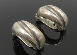 925 Sterling Silver - Vintage Shiny Curved Smooth Non Pierce Earrings - EG5807 - £32.63 GBP