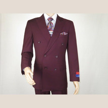 Men Apollo King Double Breasted Suit Classic Peak Lapel Pleated DM29 Burgundy image 3