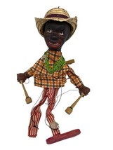 Latin Marionette Vintage String Puppet Drummer Musician Straw Hat Islander 14&quot; - £63.94 GBP