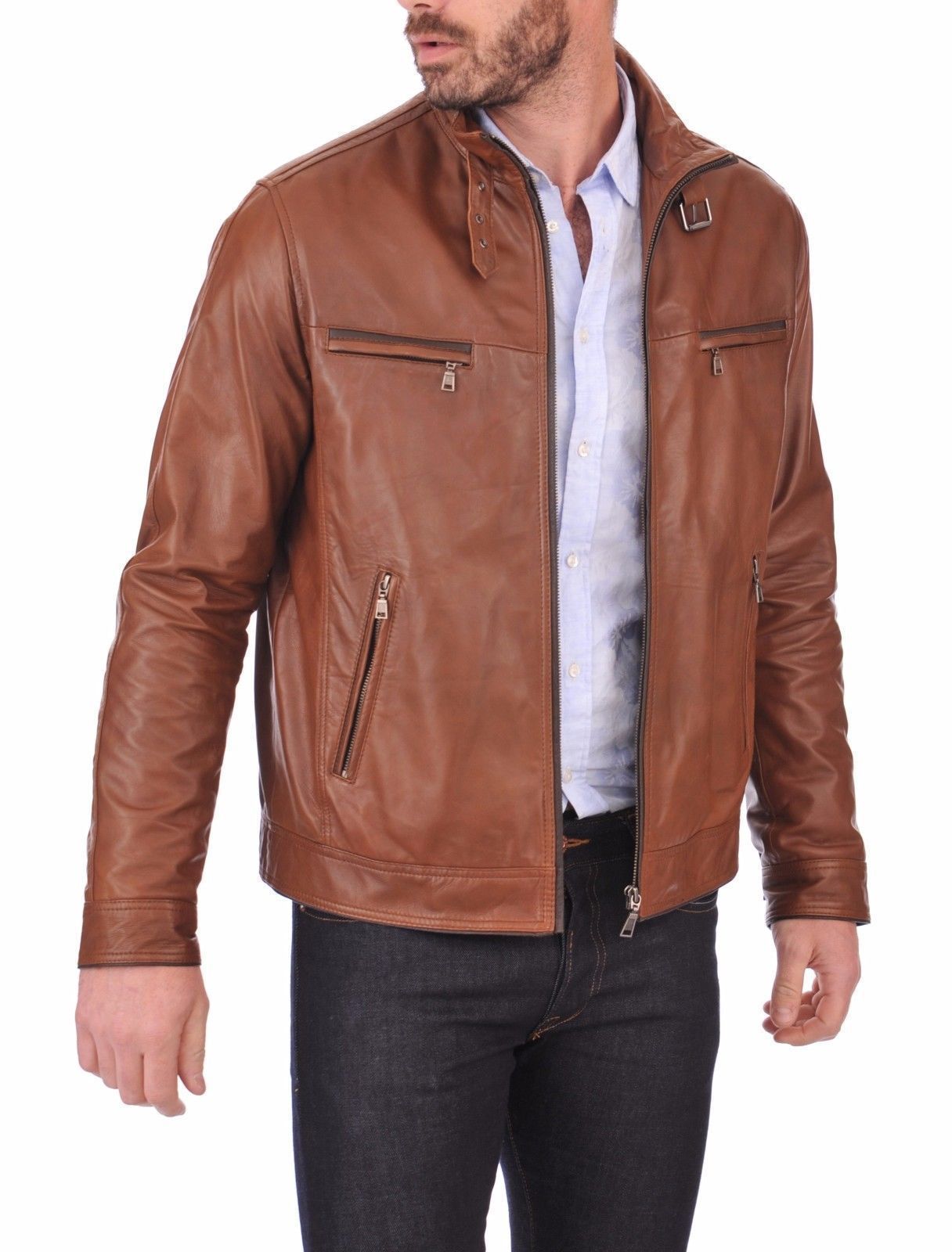 Men's Genuine Lambskin Leather Jacket Stylish Slim Fit Motorcycle Biker Jacket 2