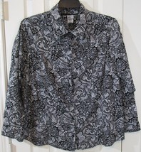 Just My Size (JMS) LS Black Floral Pattern Top Blouse, 2X (18W/20W) - £9.39 GBP