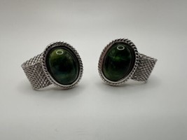 Vintage Silver Blue Green Accent Cufflinks - £17.20 GBP