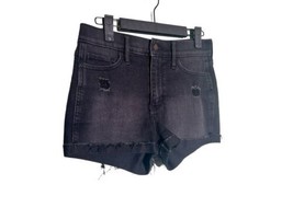 Hollister Size 1 Short Short High Rise Black Denim Jean Shorts Distressed Cuffed - £9.58 GBP
