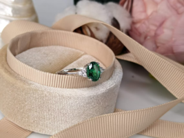 Emerald Gemstone Ring Handmade Sterling Silver Lab Created Emerald Jewelry Ring - £43.29 GBP