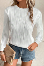 White Textured Wavy Round Neck Long Sleeve Top - £13.82 GBP