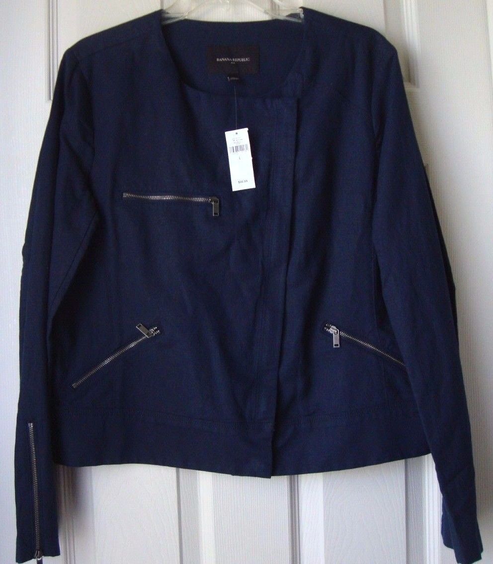 New Banana Republic Women's Asymmetrical Zip Linen Bomber Jacket Variety Clr&Szs
