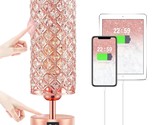 Crystal Table Lamp, Rose Gold Lamp With Usb C+A Ports, 3 Way Dimmable To... - $50.99