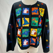 Vintage Michael Simon Halloween Applique Witch Ghost Bat Cotton Cardigan Lighty - £39.95 GBP