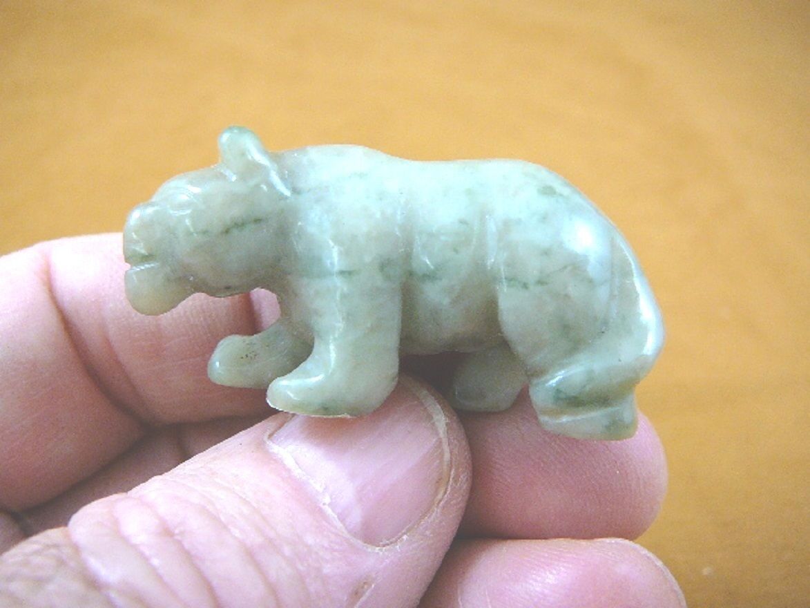 (Y-PANT-570) Green jasper PANTHER stone LEOPARD big wild cat GEMSTONE ca... - $14.01