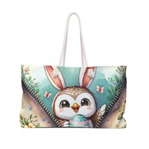 Personalised/Non-Personalised Weekender Bag, Easter, Cute Owl with Bunny Ears, L - £39.08 GBP