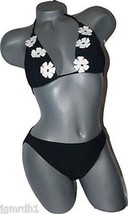 NWT PILPEL Israel swimsuit 12 bikini black flowers designer white pagean... - $38.79