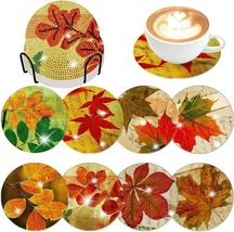 8 Pieces Vintage Fall Maple Leaves Diamond Painting Coasters with Holder... - £12.90 GBP