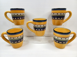 5 Tabletops Unlimited Gallery Argentina Mugs Set Yellow Diamonds Coffee Tea Cups - £54.43 GBP