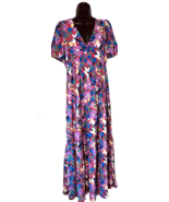 Sugar Lips Floral Boho Tiered Ruffled Maxi Dress Size Small Lined Red Bu... - $31.56