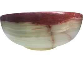 Vintage Green &amp; Red Onyx Stone Bowl 7.5" Hand Carved Banded Calcite Mid ... - $39.57