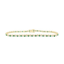 14kt Yellow Gold Womens Round Emerald Diamond Tennis Bracelet 2 Cttw - £1,951.36 GBP