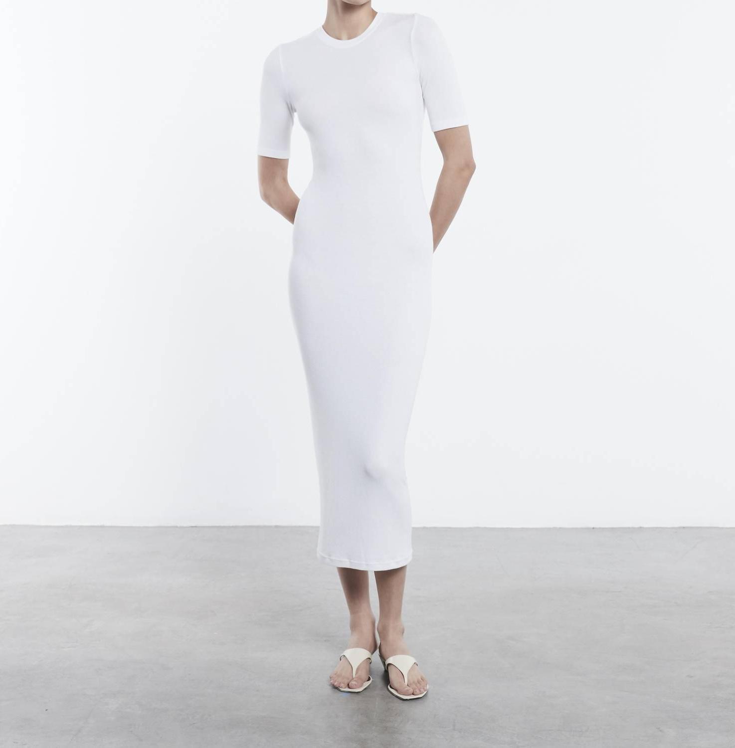 Enza Costa Silk Rib Half Sleeve Midi Dress White - $64.00