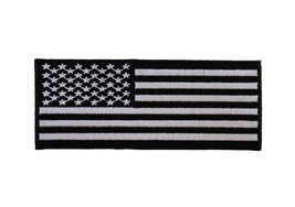 Black &amp; White AMERICAN FLAG 5&quot; x 2&quot; iron on patch (7123) (H36) - £6.58 GBP