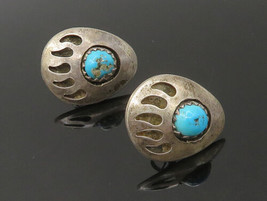 NAVAJO 925 Sterling Silver - Vintage Turquoise Bear Claw Drop Earrings - EG11012 - £45.60 GBP