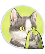 Yearning Grey Kitty Cat Round Beach Towel - $17.90+
