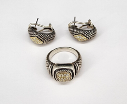 Andrea Candela Sterling Silver 18k Gold Ring &amp; Earrings Set Diamond CJI - £316.39 GBP