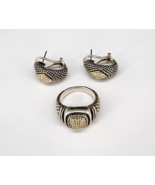 Andrea Candela Sterling Silver 18k Gold Ring & Earrings Set Diamond CJI - $399.00