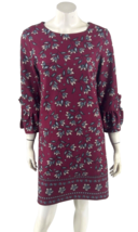 Nanette Lepore Womens Size 10 Wine Red Floral Shift Dress Ruffle Sleeve ... - £35.61 GBP