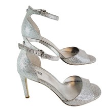 Michael Kors Kimberly Ankle Strap Glitter Mesh Sandal Silver Size 8.5 - £33.86 GBP