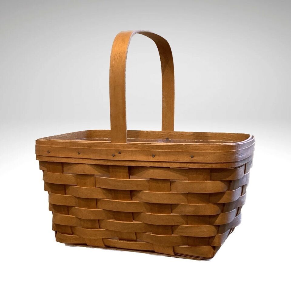 Longaberger Handwoven Spring Basket and Protector Bentwood Handle Rectangle 1997 - $22.51