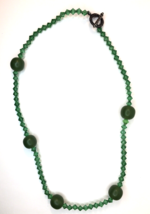 Green and Olive Green Beaded Necklace with Toggle Closure - £11.08 GBP