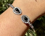 925 Sterling Silver Plated Natural Black Onyx Cuff Bangle, Bracelet Jewe... - £14.84 GBP