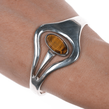 6.5&quot; Retro Mexican modernist sterling and cat&#39;s eye bangle bracelet - $133.65