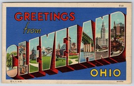 Postcard Large Letter Greetings From Cleveland Ohio Linen - £3.58 GBP