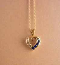 10kt yellow gold blue Sapphire heart necklace - diamond necklace -  September  - £148.33 GBP