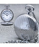 Pocket Watch Silver Color Slim 47 MM for Men Arabic Numbers dial Fob Cha... - $22.99