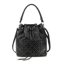 New Drawstring Women Leather Handbags Rivet Bucket Bags For Female Fashion Korea - £40.89 GBP