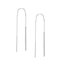 14K Solid White Gold Stick Dangle Drop Chain Threader Earrings - £143.43 GBP