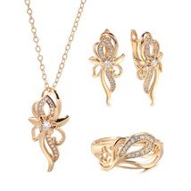 Kinel 3Pcs 585 Rose Gold Bridal Wedding Jewelry Sets Natural Zircon Flower Earri - £27.57 GBP